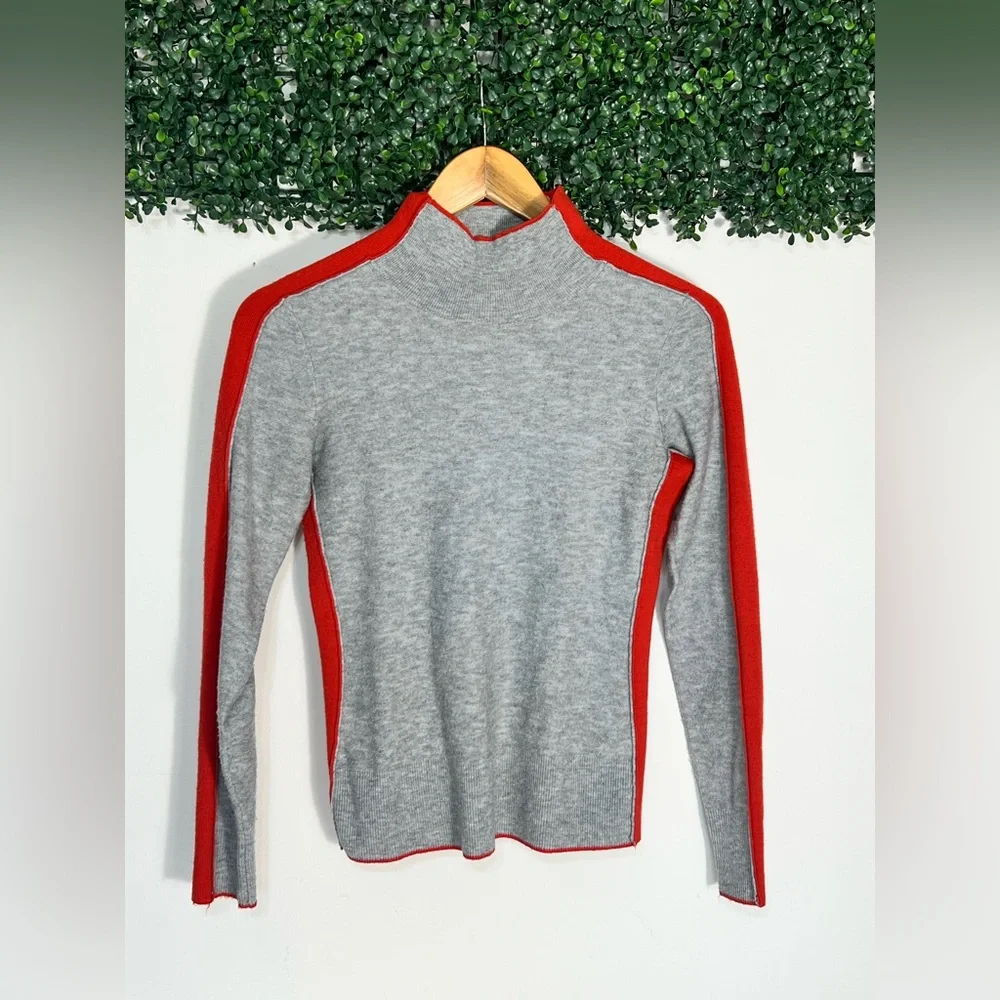 Maeve by Anthropologie Grey Red Side Stripe Mock Neck Fitted Sweater Size S - Picture 1 of 12